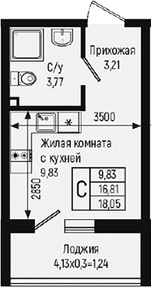 Планировка 16.81 м²