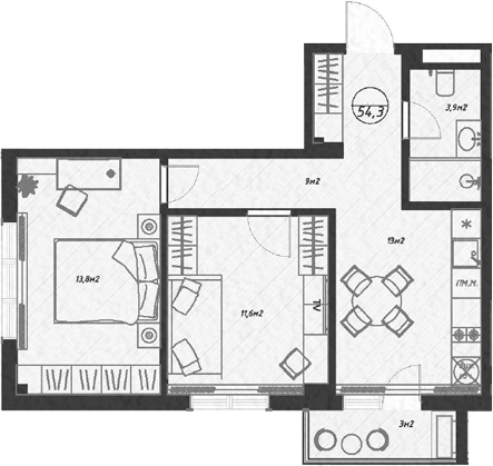 Продается 2-комн. квартира, 51.3 м²