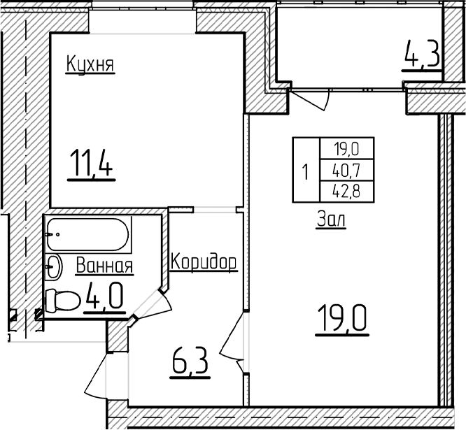 Планировка 40.65 м²