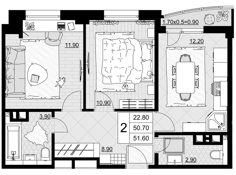 Планировка 50.7 м²