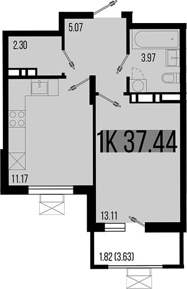 Продается 1-комн. квартира, 35.62 м²