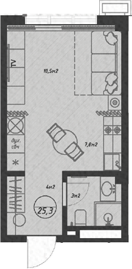 Студия · 25.3 м²