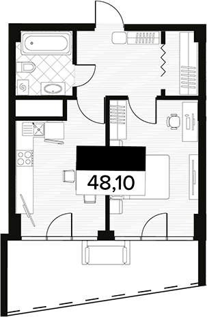 Продается 1-комн. квартира, 48.1 м²