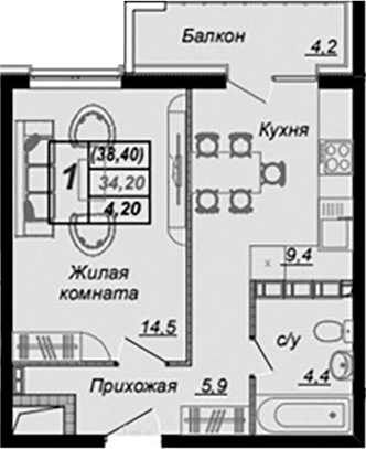 Планировка 35.64 м²