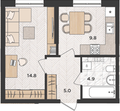 1-комн. · 34.5 м²