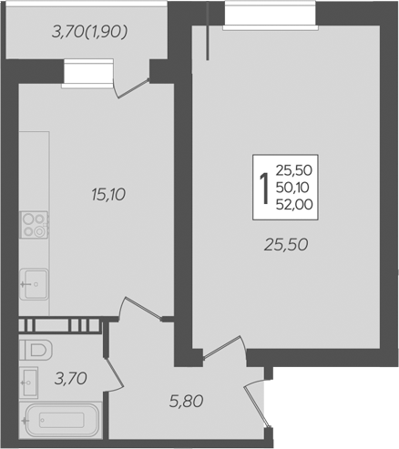 Продается 1-комн. квартира, 50.1 м²
