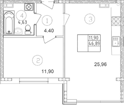 Планировка 46.89 м²