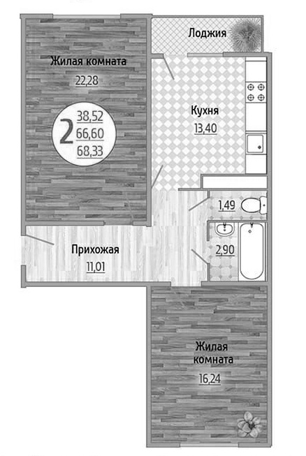 Планировка 67.32 м²