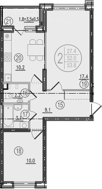 Продается 2-комн. квартира, 52 м²