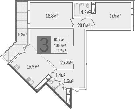 Планировка 107.6 м²