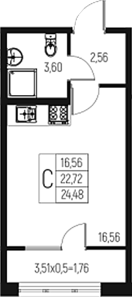 Планировка 22.72 м²