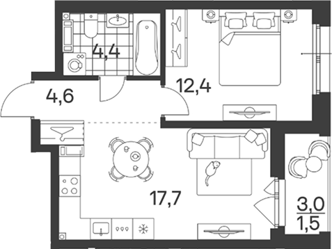 Планировка 39.1 м²