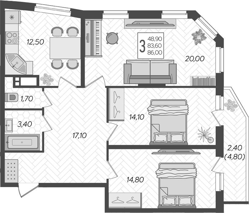 Продается 3-комн. квартира, 83.6 м²