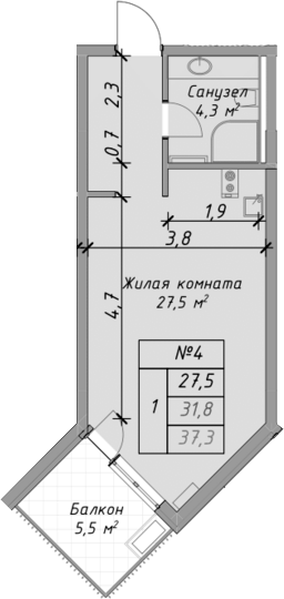 Студия · 31.8 м²