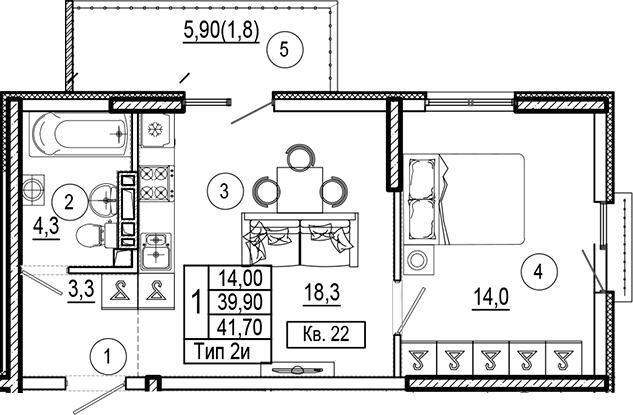 Планировка 39.9 м²