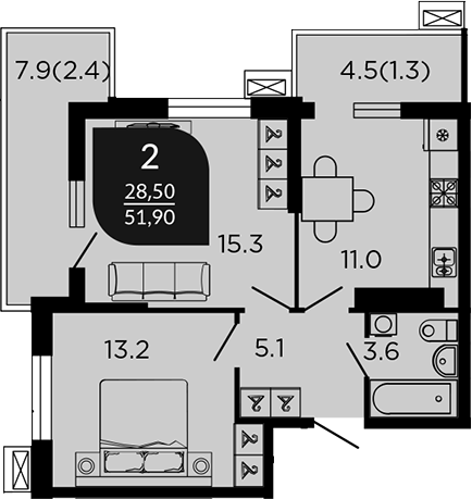 Планировка 49.62 м²