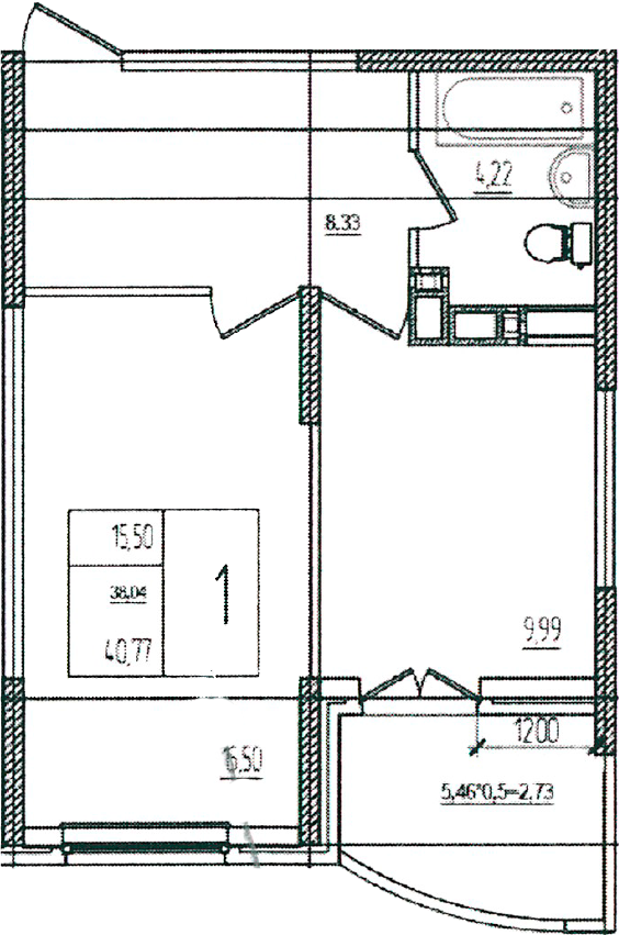 Продается 1-комн. квартира, 38.04 м²