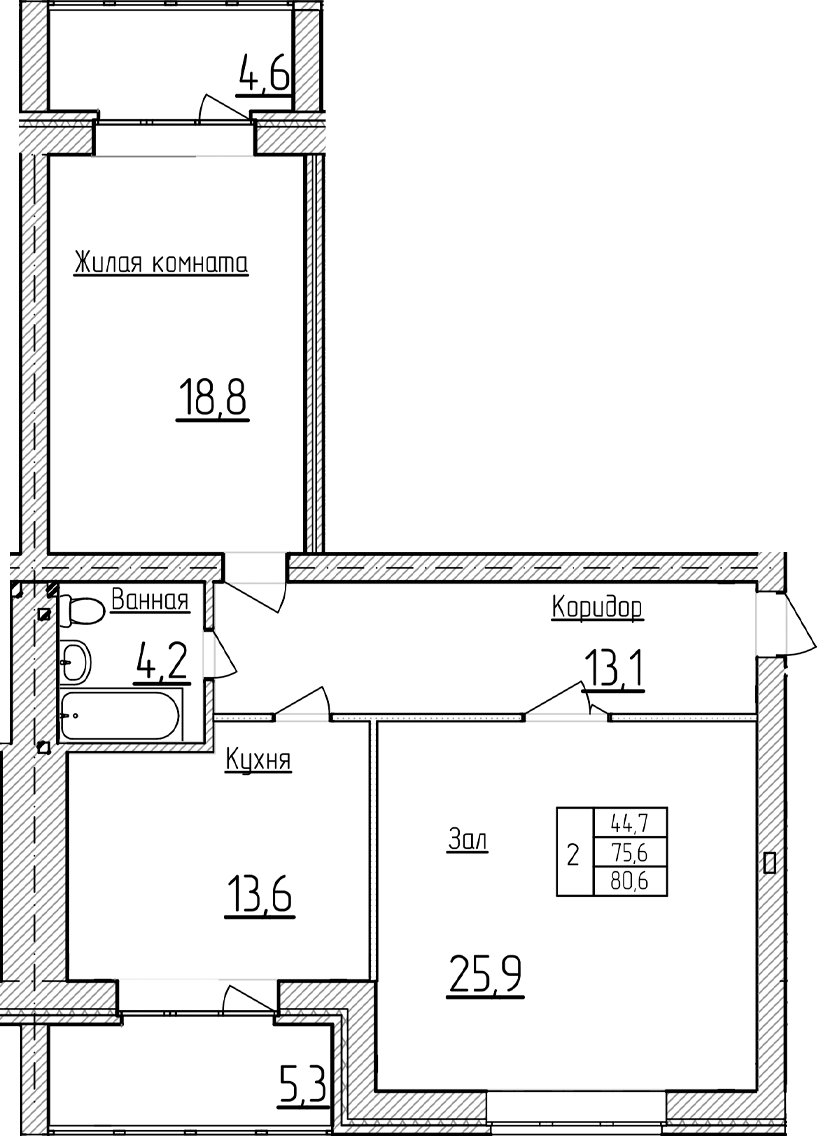 Планировка 75.65 м²