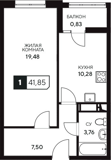 Продается 1-комн. квартира, 41.02 м²