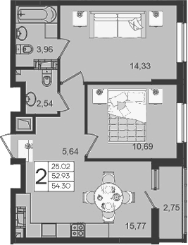 Планировка 52.92 м²