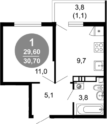 Продается 1-комн. квартира, 29.6 м²