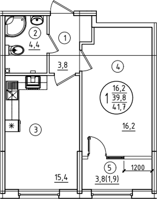 Продается 1-комн. квартира, 39.8 м²