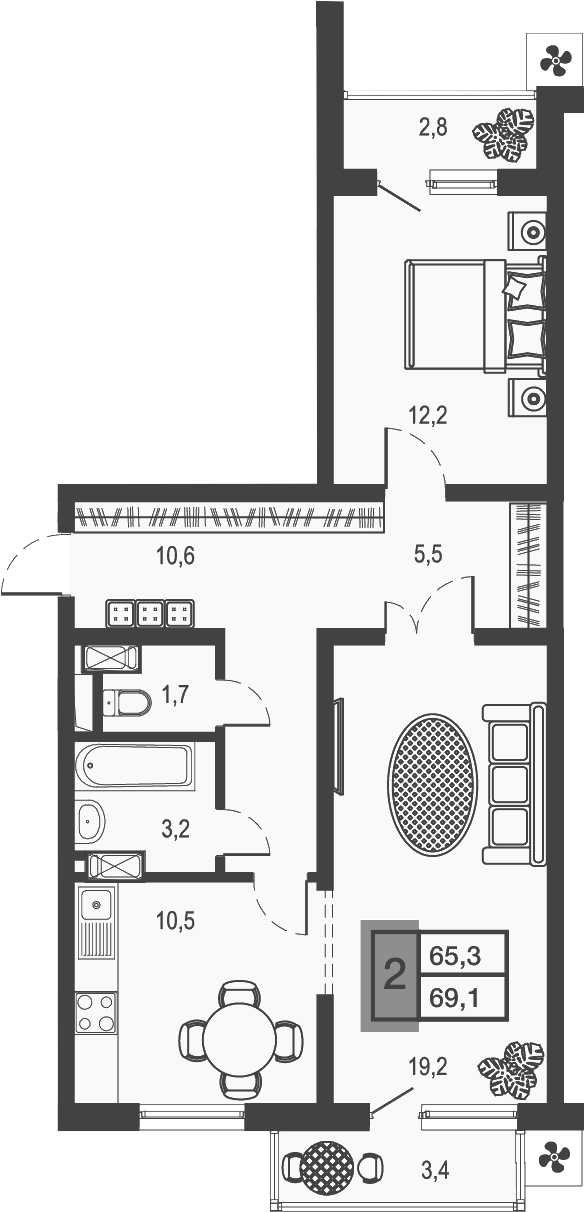 Планировка 62.88 м²