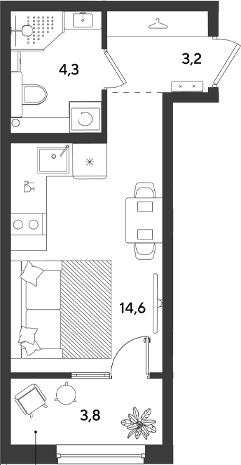 Планировка 22.1 м²