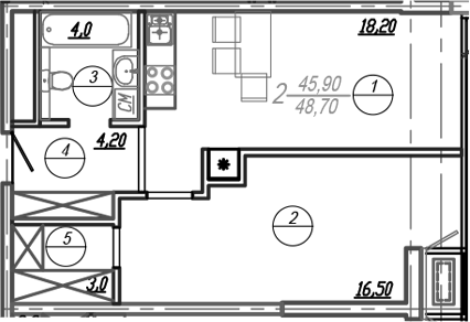 Планировка 46.9 м²