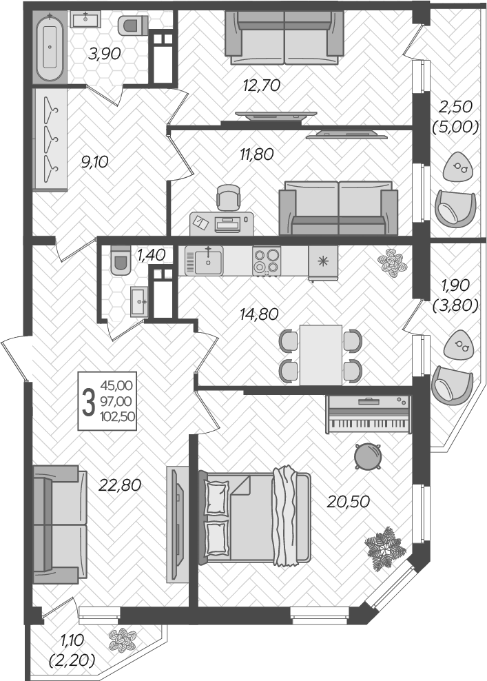 Продается 3-комн. квартира, 98.3 м²