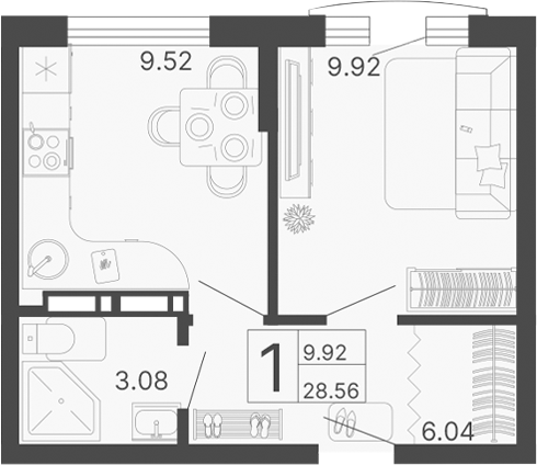 1-комн. · 28.56 м²