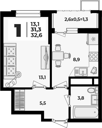 Планировка 31.3 м²