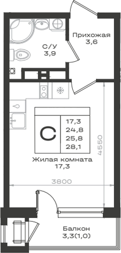 Планировка 24.8 м²
