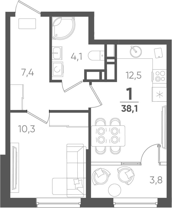 Планировка 34.3 м²