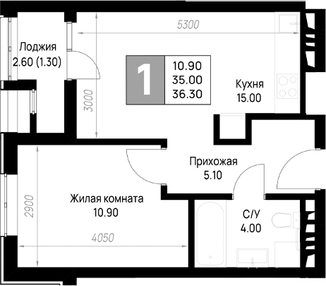 Планировка 35 м²