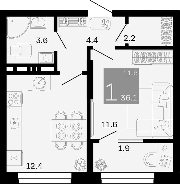 Продается 1-комн. квартира, 34.2 м²