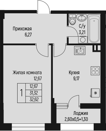 Планировка 31.32 м²