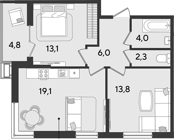 Продается 3-комн. квартира, 58.3 м²