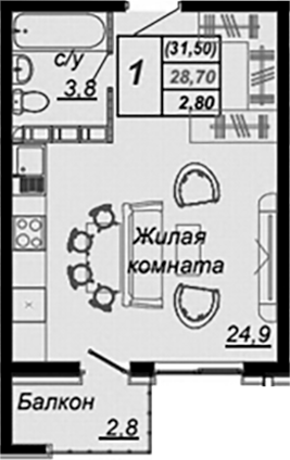 Планировка 29.36 м²