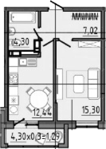 Планировка 42.53 м²