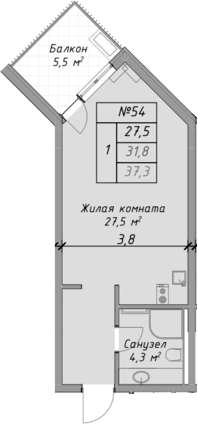 Студия · 31.8 м²