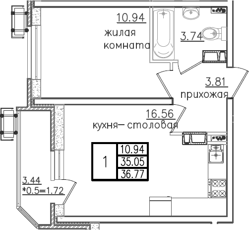 Планировка 35.05 м²