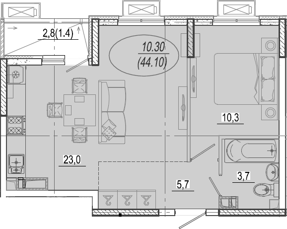 Планировка 42.7 м²