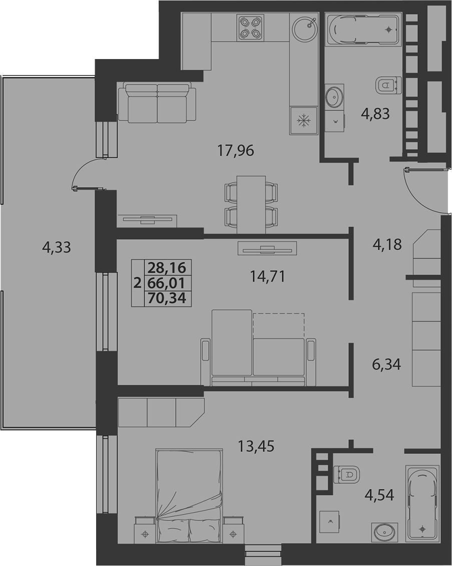 Планировка 66.01 м²