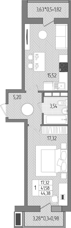 Продается 1-комн. квартира, 41.58 м²