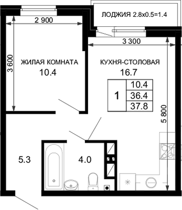 Планировка 36.4 м²