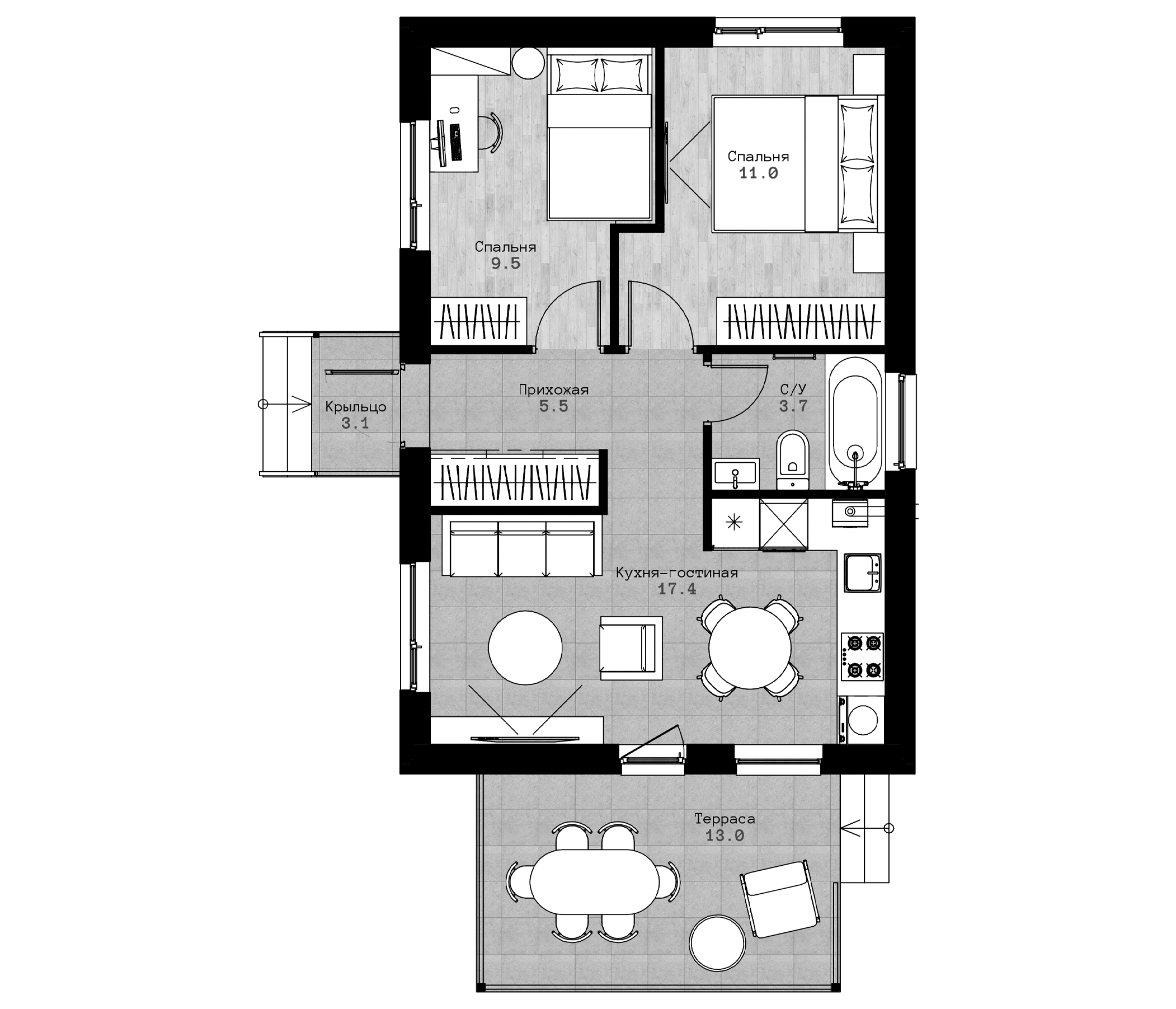 Планировка 58.9 м²