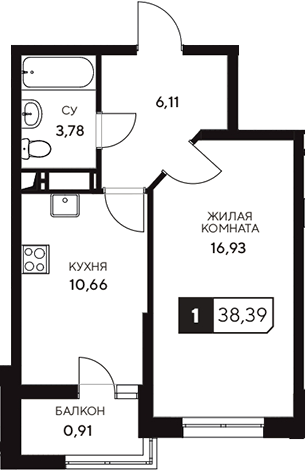 Продается 1-комн. квартира, 37.48 м²