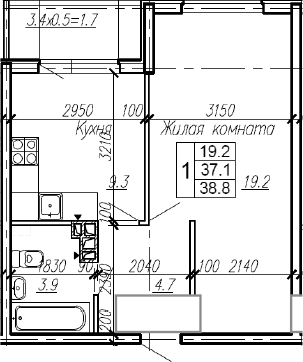 Продается 1-комн. квартира, 37.1 м²