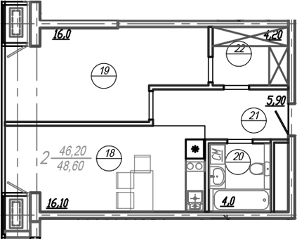 Планировка 47.4 м²